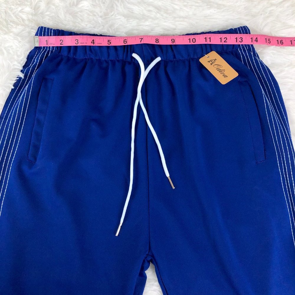Blue & White Sporty Mid-Rise Joggers Pants L/XL - Picture 8 of 13